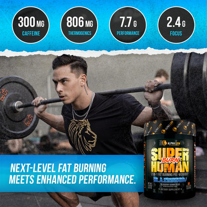 ALPHA LION Superhuman Burn – 2-in-1 Pre Workout & Fat Burner (Blue Gummy Bear)