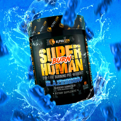 ALPHA LION Superhuman Burn – 2-in-1 Pre Workout & Fat Burner (Blue Gummy Bear)