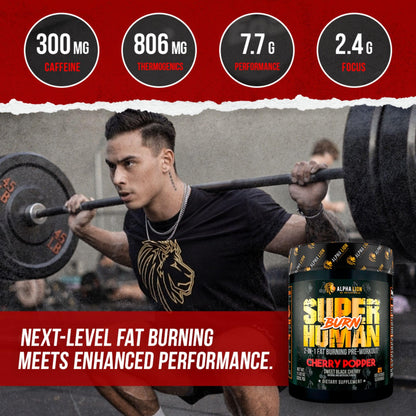 ALPHA LION Superhuman Burn – 2-in-1 Metabolism Booster Pre Workout & Thermogenic Fat Burner for Men | 21 Servings | Sweet Black Cherry