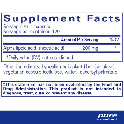 Pure Encapsulations Alpha Lipoic Acid 200 mg — 120 Capsules | Liver & Nerve Support (Vegan, Non-GMO)