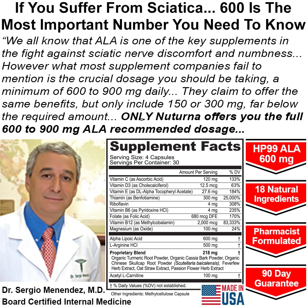 Sciatica Nerve Relief Supplement - 600 mg Alpha Lipoic Acid | Maximum Strength ALA Sciatic Support (120 Capsules)