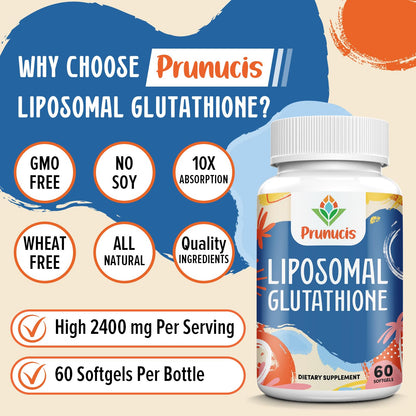 Prunucis 2400mg Liposomal Glutathione with Vitamin C, Milk Thistle & Alpha-Lipoic Acid – 240 Softgels