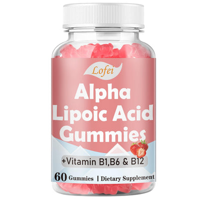 Alpha Lipoic Acid Gummies 600mg with Vitamin B1 B6 & B12 – Sugar Free, Vegan, Gluten-Free, Non-GMO | Raspberry Flavor, 60 Gummies