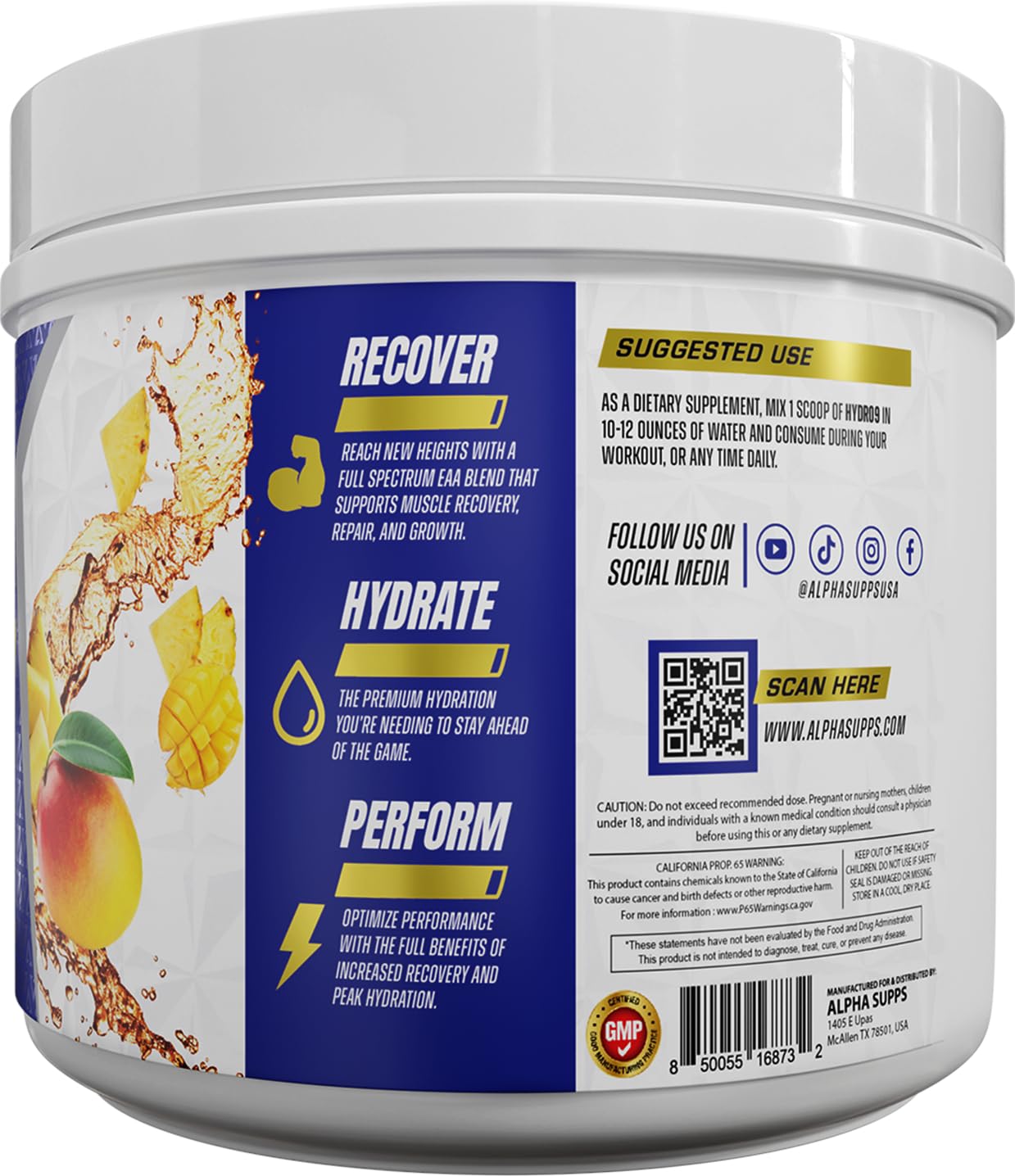 Hydro 9 Aminos EAA + Hydration Powder – Pineapple Mango (30 Servings) | Alpha Supps