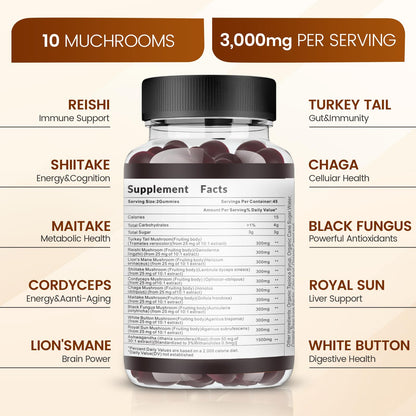 ALPHA01 Mushroom Gummies - 10x Mushroom Complex with Ashwagandha & Lion's Mane | Nootropic Brain Support, Immune Health & Stress Relief (90 CT) Classic Coke