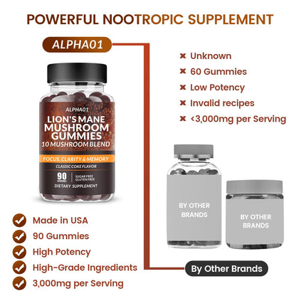 ALPHA01 Mushroom Gummies - 10x Mushroom Complex with Ashwagandha & Lion's Mane | Nootropic Brain Support, Immune Health & Stress Relief (90 CT) Classic Coke