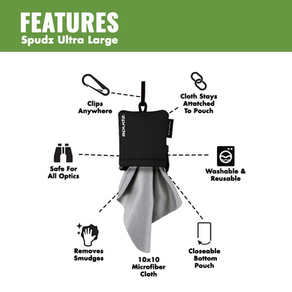 Alpine Innovations SPUDZ Microfiber Cloth Cleaner – Closable Bottom, Black, 10x10