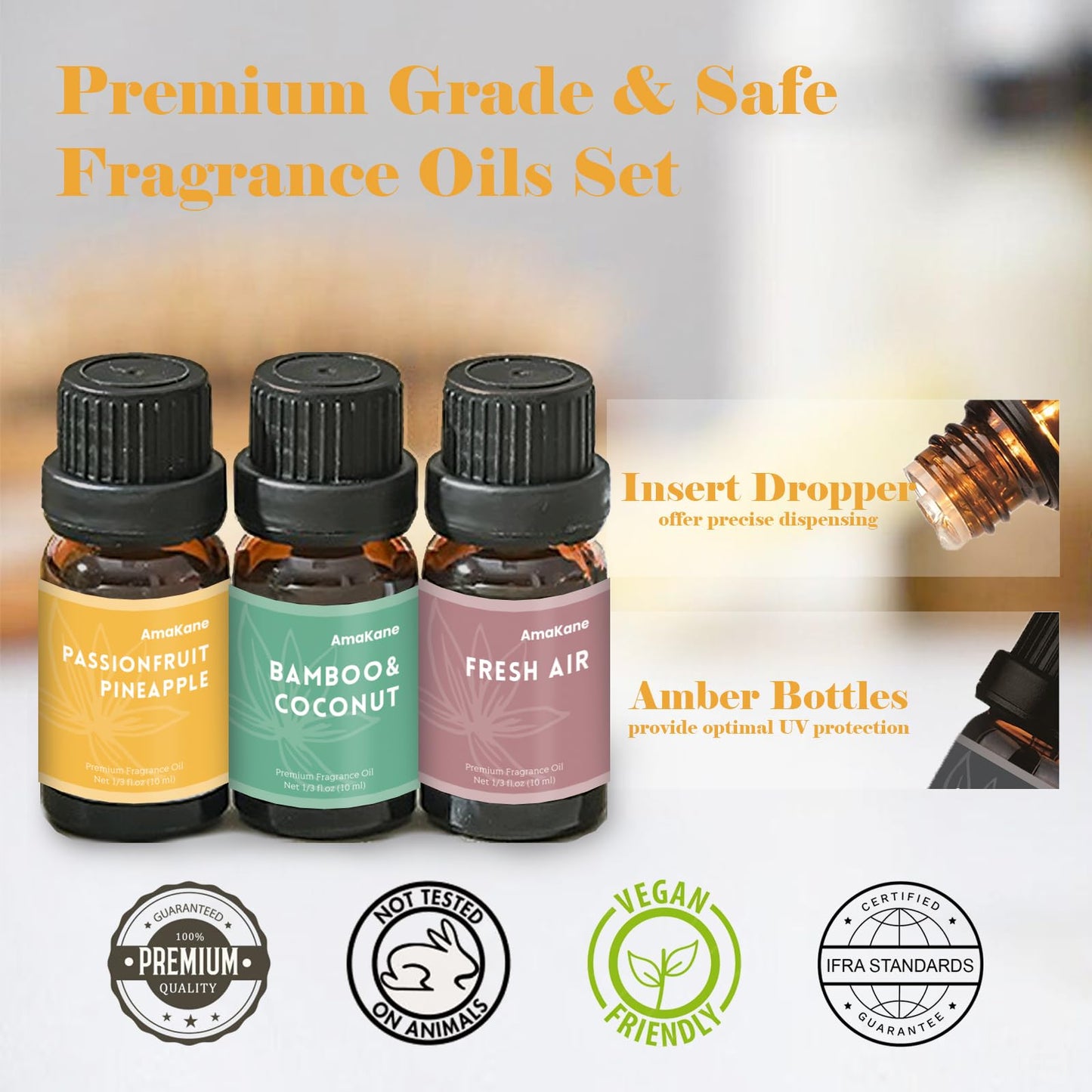 AmaKane Summer Essential Oils – Fragrance Oils for Soap Making, Candle Making, Diffuser Oils (6x10 ml)