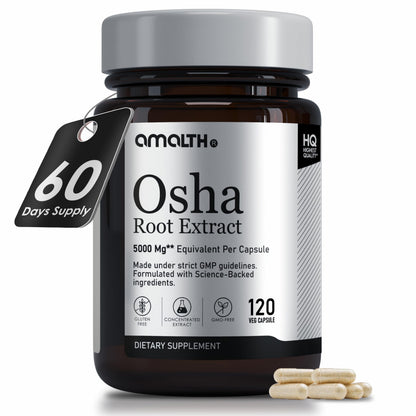 AMALTH OSHA Root 20:1 Extract – 1000mg, 120 Vegan Capsules, 15X Concentrated, Non-GMO