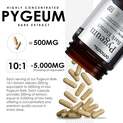 Amalth Pygeum Bark Extract Powder – Higher Potency (6.5% Phytosterols) – Herbal Supplements 120 Capsules – Non-GMO