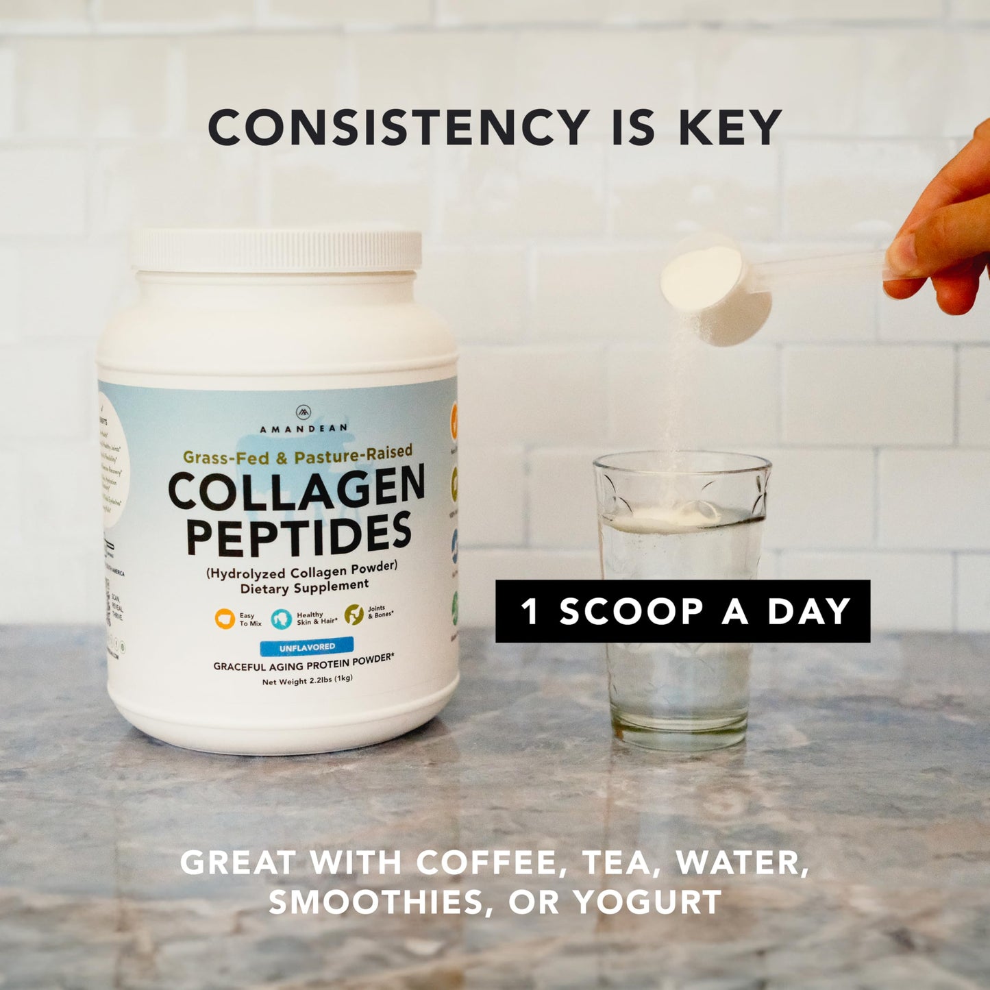 AMANDEAN Collagen Peptides Powder 1kg – Grass-Fed, Enzymatically Hydrolyzed Type 1 & 3, Unflavored, Non-GMO