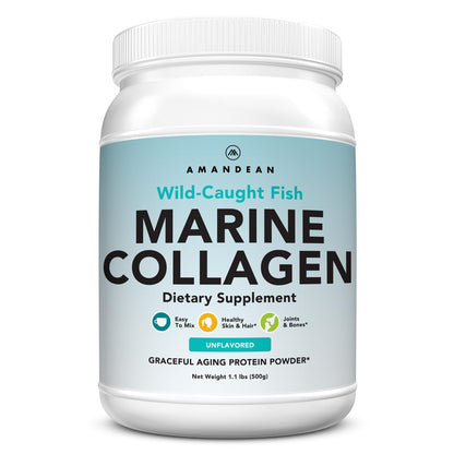 AMANDEAN Marine Collagen Peptides Powder – Double Hydrolyzed, Wild-Caught Whitefish, Type 1 & 3, 50 Servings