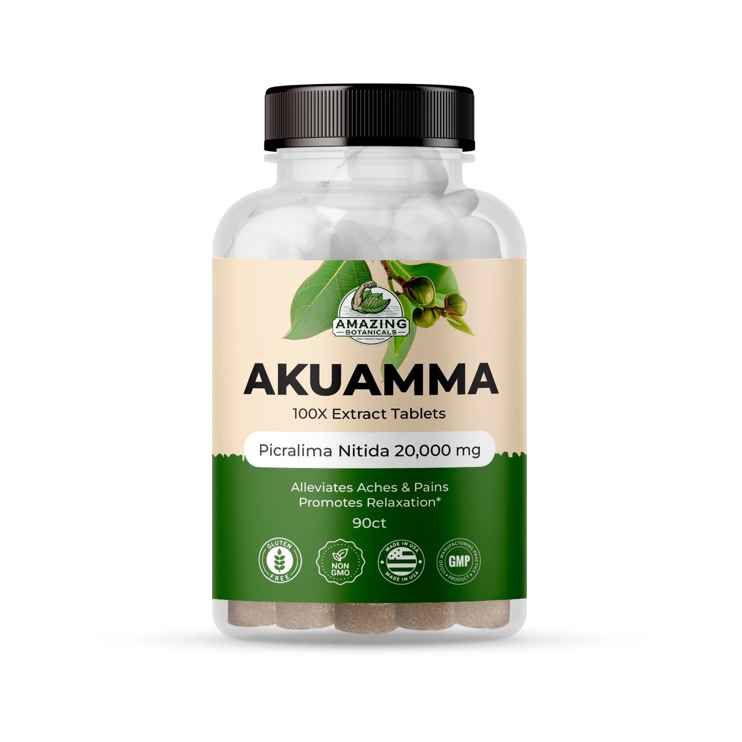 Amazing Botanicals Akuamma Extract Tablets – 200 mg, 90 Count | Focus & Calm