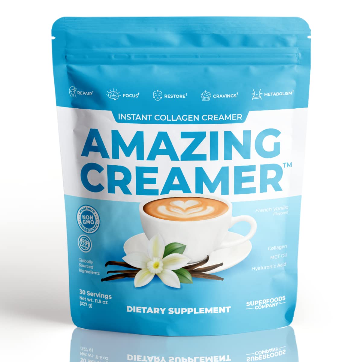 Amazing Creamer with Collagen - Keto MCT, Hyaluronic Acid, Vanilla | 30 Servings
