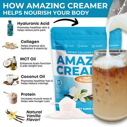 Amazing Creamer with Collagen - Keto MCT, Hyaluronic Acid, Vanilla | 30 Servings