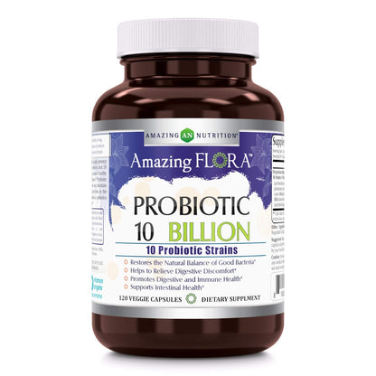 Amazing Flora Probiotic 10 Billion - 10 Strains Veggie Capsules (120 Count) - USA Made