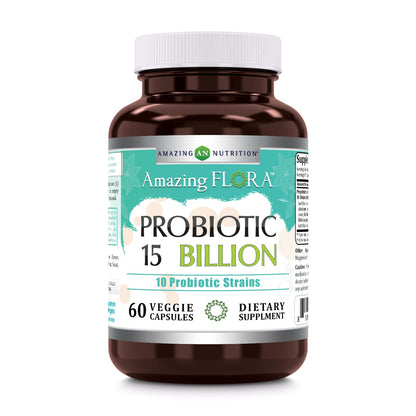 Amazing Flora Probiotic 10 Strains 15 Billions | 60 Veggie Capsules | Non-GMO | Gluten-Free | Made in USA