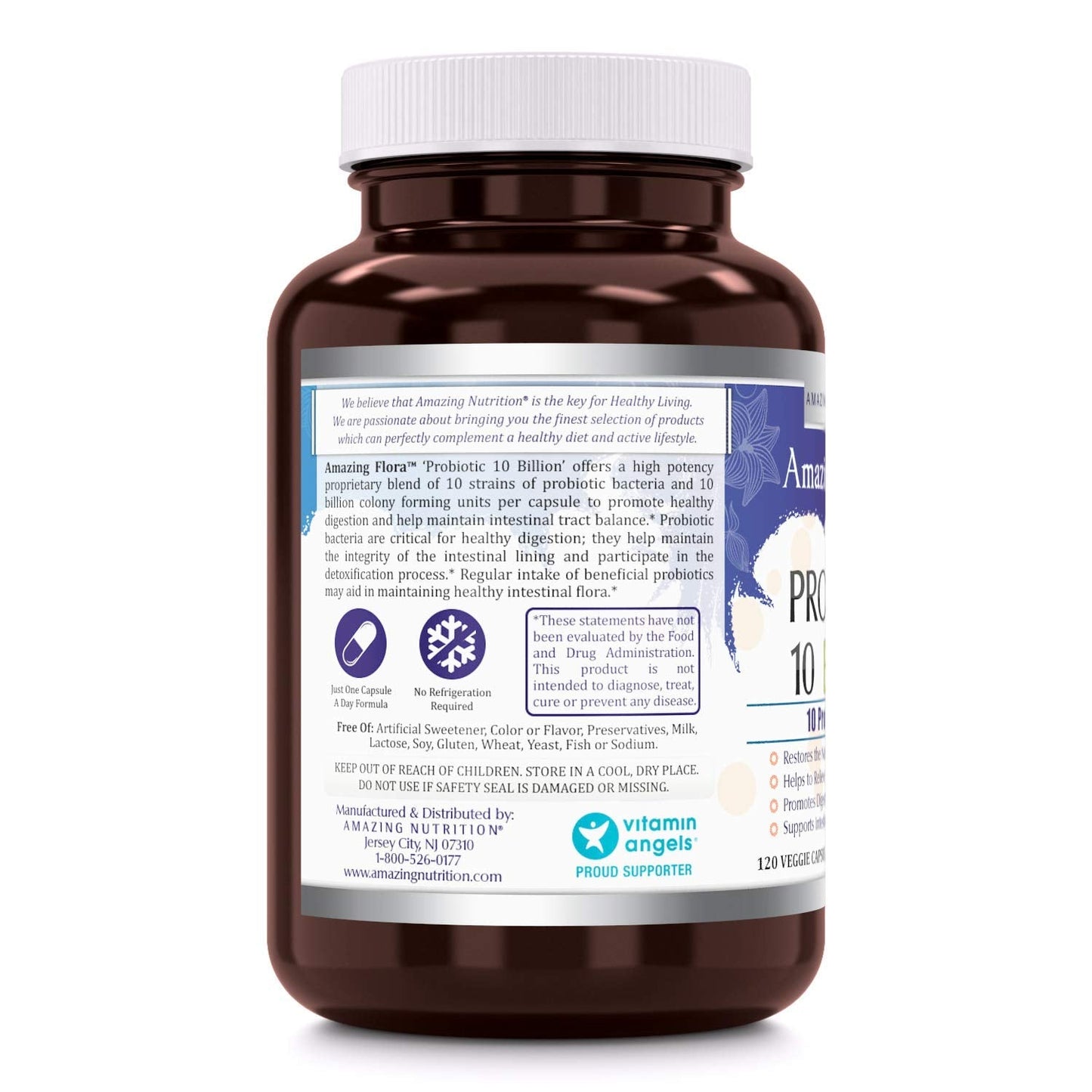 Amazing Flora Probiotic 10 Billion - 10 Strains Veggie Capsules (120 Count) - USA Made