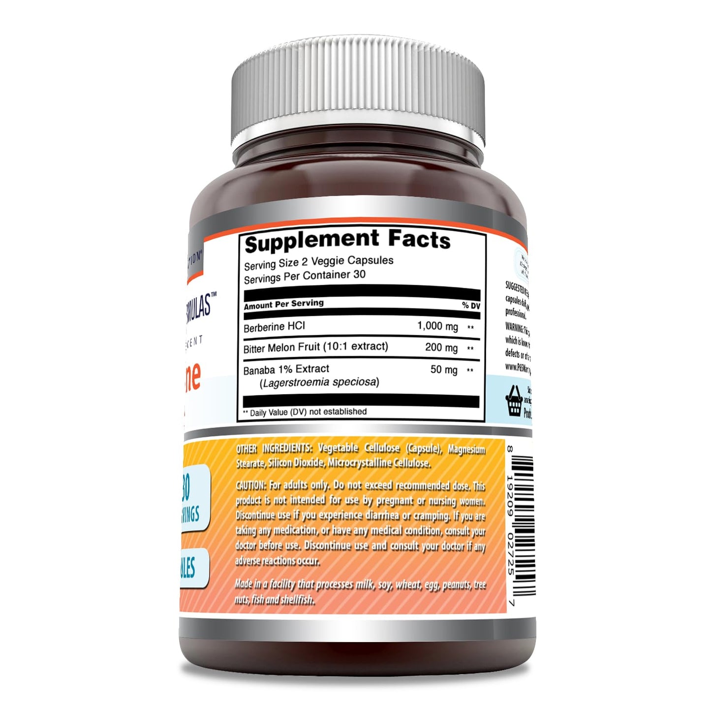 Amazing Formulas Berberine Complex with Bitter Melon & Banaba – 1250 mg per Serving | Veggie Capsules | Non-GMO | Gluten-Free | Made in USA