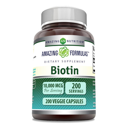 Amazing Formulas Biotin 10,000 mcg – 200 Veggie Capsules | Non-GMO, Gluten-Free, Made in USA