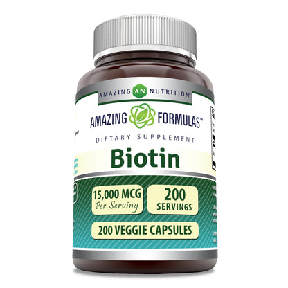Amazing Formulas Biotin 15000 mcg - Supports Hair, Skin & Nails | 200 Capsules