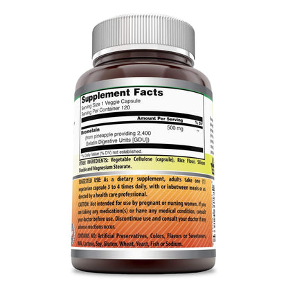 Amazing Formulas Bromelain Supplement – 500 mg (2400 GDU) – 3 Pack, 120 Veggie Capsules – Non-GMO, Gluten Free, Made in USA