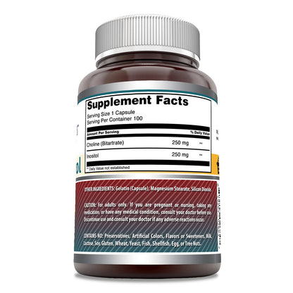 Amazing Formulas Choline & Inositol 500 mg Supplement – Capsules, Non-GMO, Gluten-Free, Made in USA | 1 Pack | 100 Count