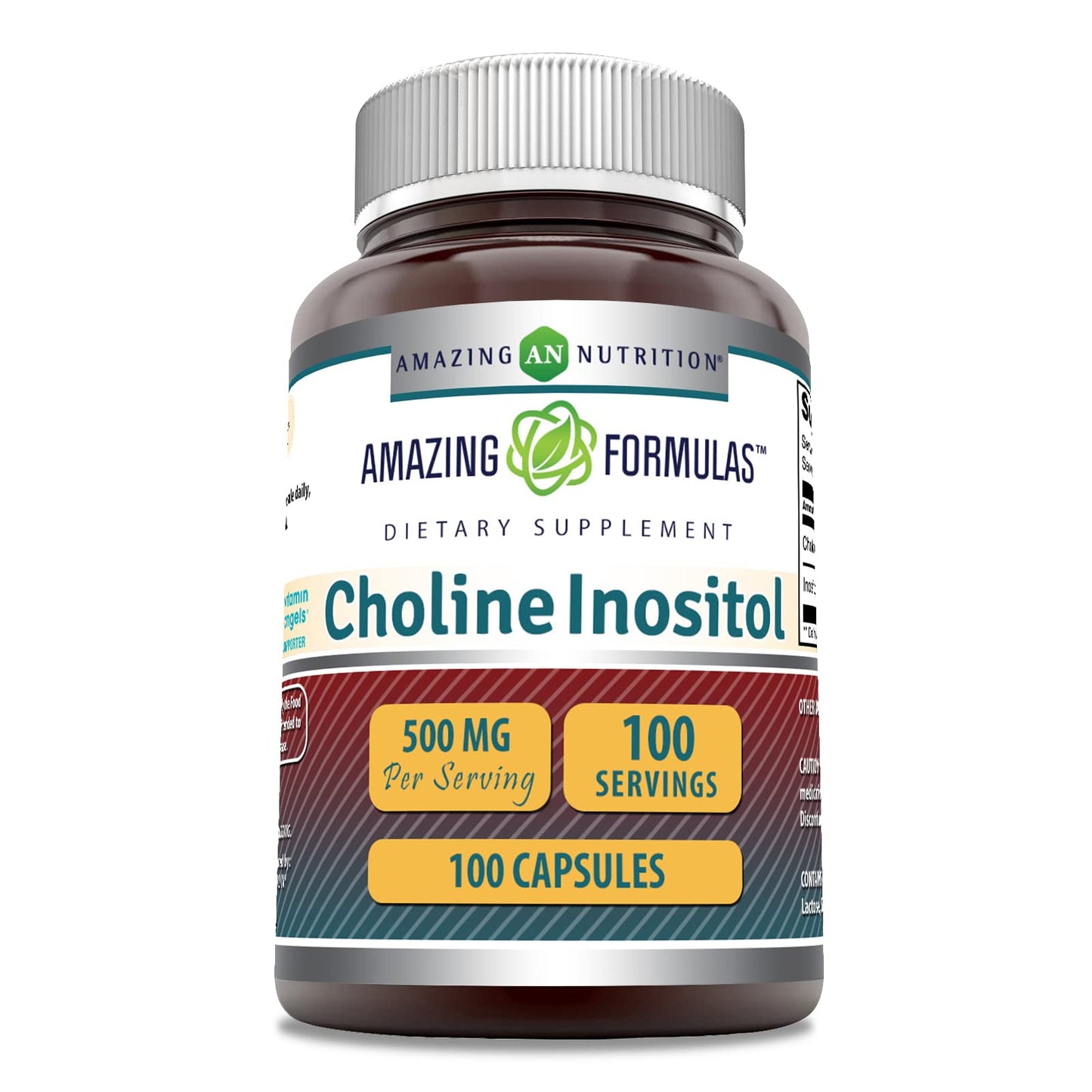 Amazing Formulas Choline & Inositol 500 mg Supplement – Capsules, Non-GMO, Gluten-Free, Made in USA | 1 Pack | 100 Count