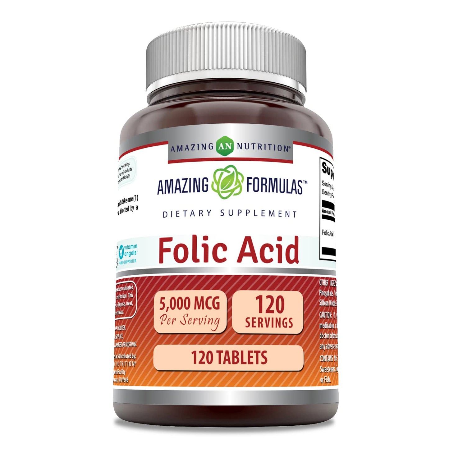 Amazing Formulas Folic Acid 5000 mcg per Serving | 120 Count | Non-GMO, Gluten-Free | Made in USA