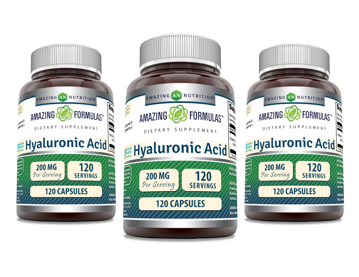 Amazing Formulas Hyaluronic Acid 200 mg Capsules – Non-GMO, Gluten Free, Made in USA | 120 Count (3 Pack) | Amazing Nutrition