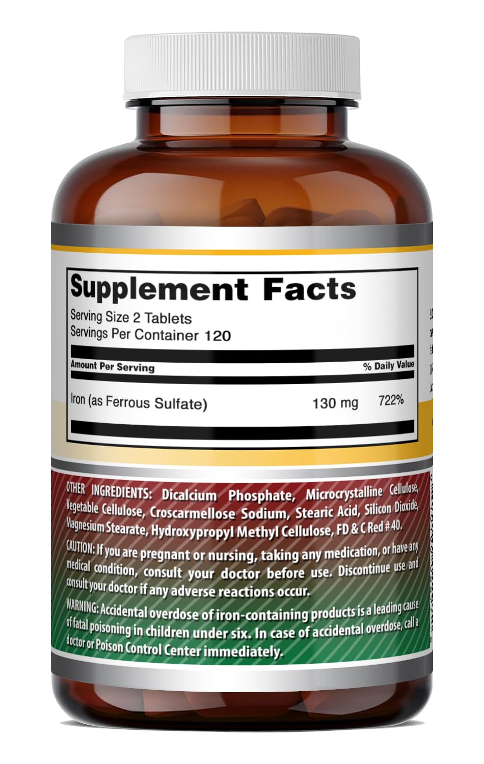 Amazing Formulas Iron Ferrous Sulfate 130 mg | 240 Tablets | Made in USA