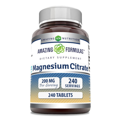 Amazing Formulas Magnesium Citrate 200 mg - 240 Count | Non-GMO, Gluten Free, Made in USA