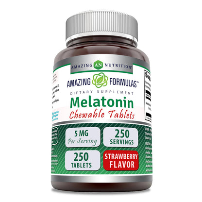 Amazing Formulas Melatonin Chewable 5 mg | 250 Tablets | Made in USA | Strawberry