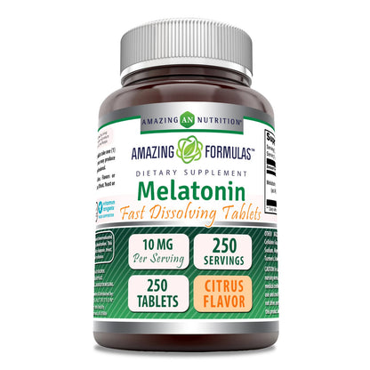 Amazing Formulas Melatonin Fast Dissolve 10 Mg 250 Tablets | Citrus Flavor | Non-GMO | Gluten Free | Made in USA