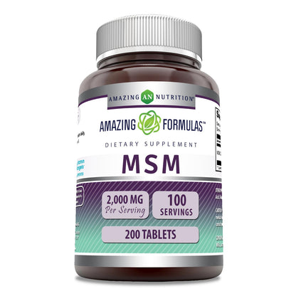 Amazing Formulas MSM Supplement – 1000 mg per Serving, 200 Tablets, Non-GMO, Gluten Free, Made in USA
