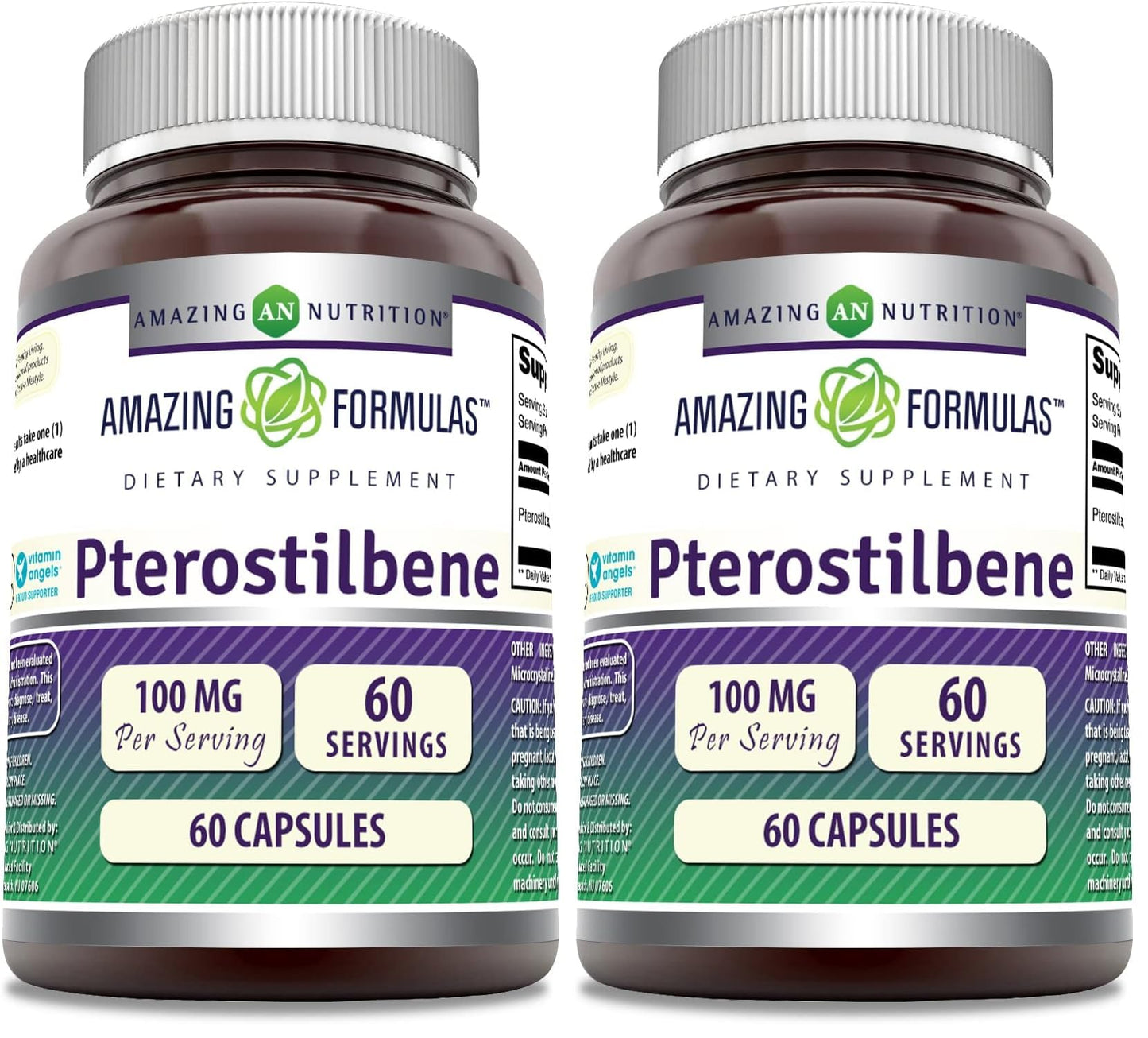 Amazing Formulas Pterostilbene Supplement - 100 mg per Serving, 60 Capsules, Non-GMO, Gluten Free, Made in USA (Pack of 2)