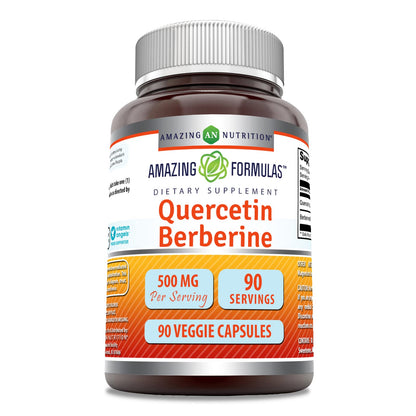 Amazing Formulas Quercetin & Berberine – 250mg Each, 90 Veggie Capsules