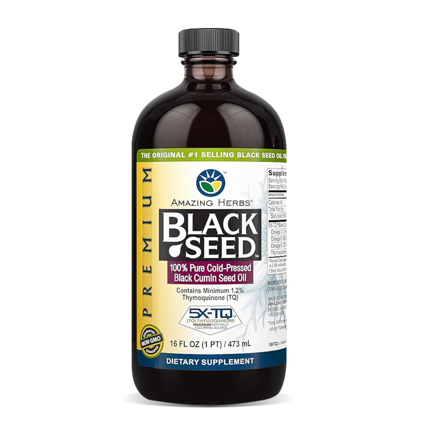 Amazing Herbs Premium Black Seed Oil – Cold-Pressed Nigella Sativa for Digestive Health, Immune Support, Brain Function, and Joint Mobility | 16 Fl Oz