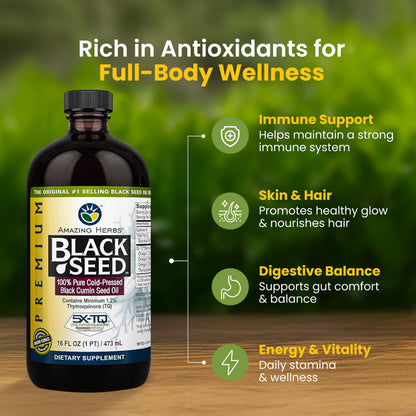 Amazing Herbs Premium Black Seed Oil – 16 fl oz (Pack of 2) | Nigella Sativa, Digestive & Immune Support