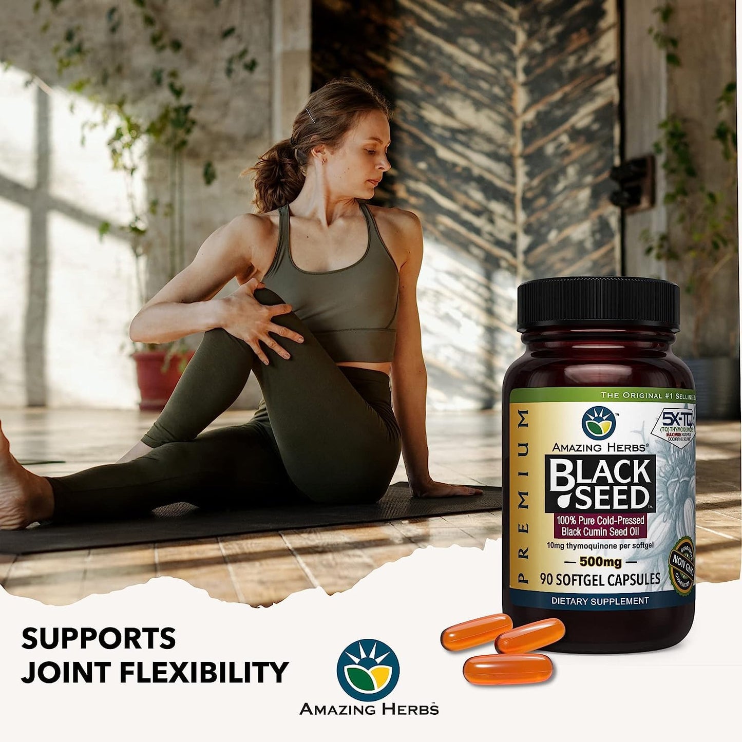Amazing Herbs Premium Black Seed Oil Capsules – 90 Count x 2, 500mg, Gluten Free & Non-GMO