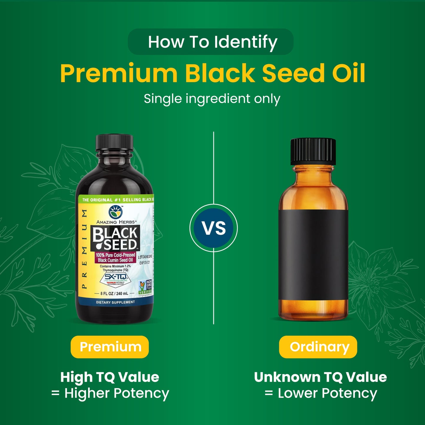Amazing Herbs Premium Black Seed Oil - Gluten Free, Non-GMO, Cold Pressed Nigella Sativa - Digestive Health, Immune Support, Brain Function - Pack of 2 (4 Fl Oz Each)