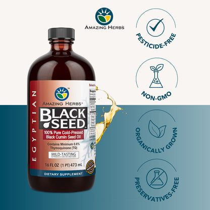 Amazing Herbs Egyptian Black Seed Oil - Gluten Free, Non-GMO, Cold-Pressed Nigella Sativa 16 oz
