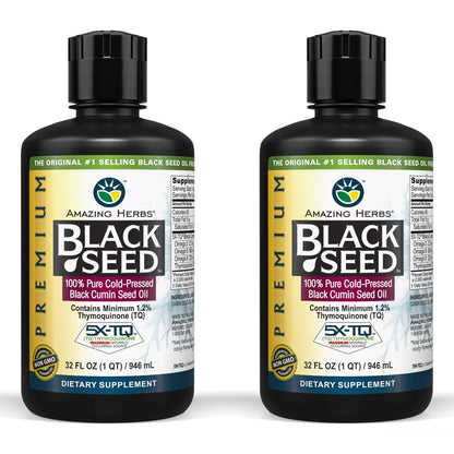 Amazing Herbs Premium Black Seed Oil – Cold-Pressed Nigella Sativa, 32 oz (Pack of 2)