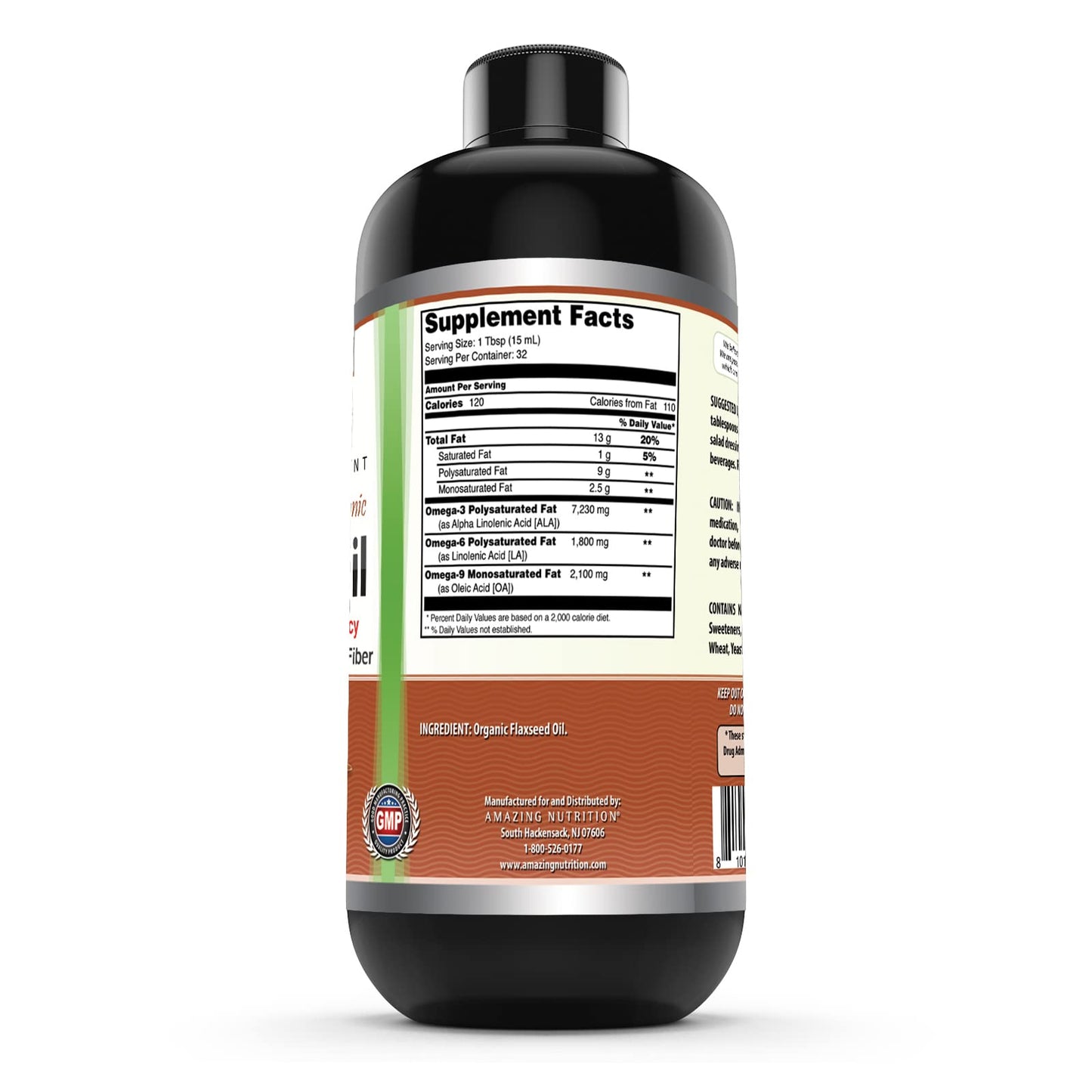 Amazing Omega Flaxseed Oil Supplement | Omega 3, Lignans & Fiber | 16 Oz | Non-GMO | Gluten Free | Made in USA (Pack of 2)