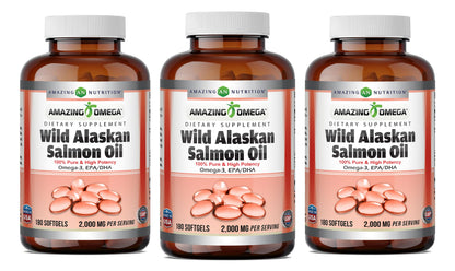 Amazing Omega Wild Alaskan Salmon Oil 2000 mg | Softgels | Non-GMO & Gluten-Free | Made in USA