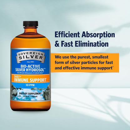 Sovereign Silver Immune Support - 10 ppm Colloidal Silver, 32 fl oz (946 mL)
