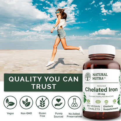 Natural Nutra Chelated Iron Supplement – Hair, Skin & Nails Health, 90 Tablets