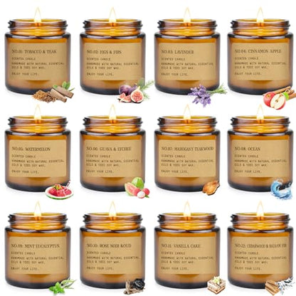 12 Pack Amber Jar Soy Candles – Long-Lasting Scented Home Gift Set