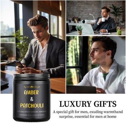 Amber Patchouli Candle - 9 oz Soy Men's Candle, Gift for Him