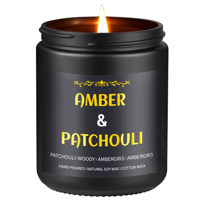 Amber Patchouli Candle - 9 oz Soy Men's Candle, Gift for Him